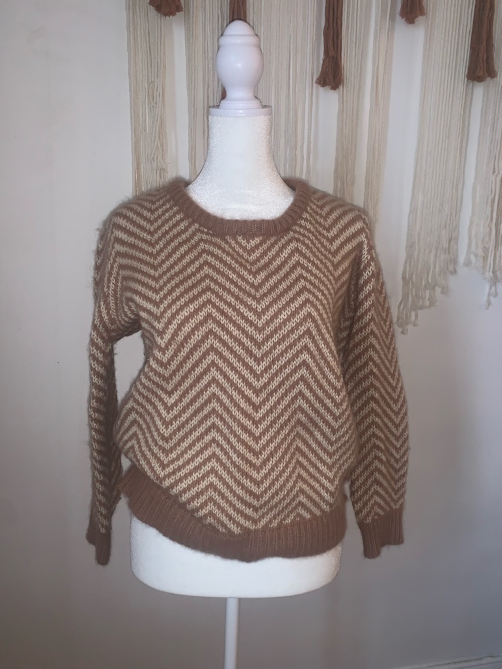 Anthropologie Beige Chevron Scoopneck Sweater - Picture 4 of 7